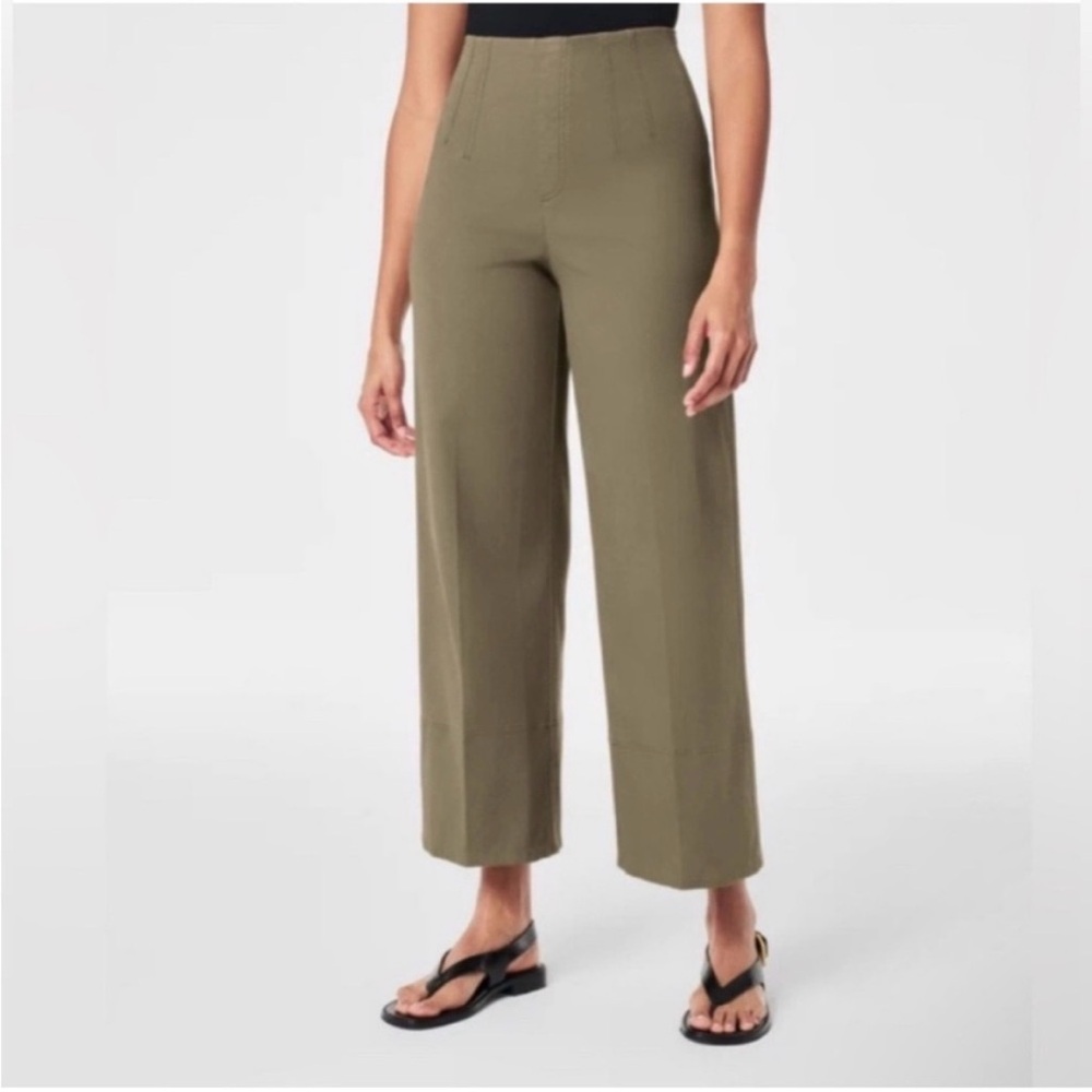 Spanx Stretch Twill Wide Leg Pant Women’s Size M Pull On Slimming Olive